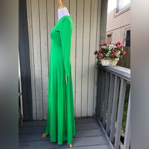 SOLD Vintage 70s 80s Jane Andre Elegant V-neck Jersey Long Sleeve Green Maxi 8 - Picture 4 of 13